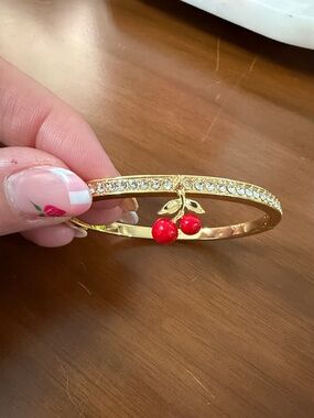 COACH Faux Stone Cherry Cluster Charm Bangle Bracelet.